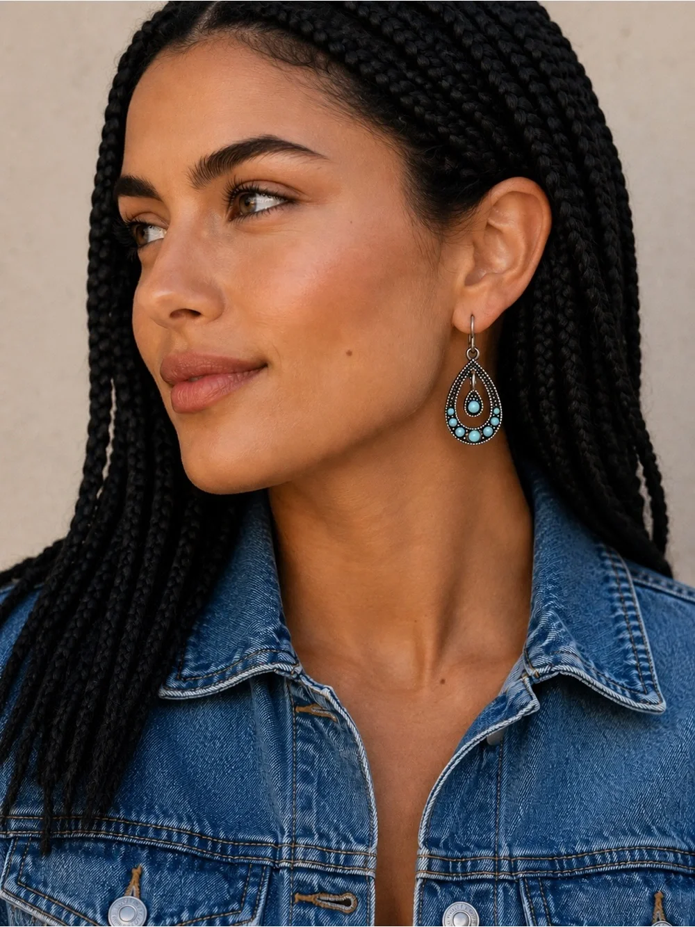 Hannah Global Dangle Earrings in Silver and Turquoise
